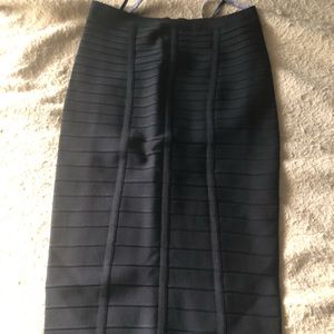Black Herve Leger tight black midi skirt